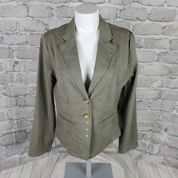 Chico's Cotton Jacket Blazer Olive Size 1 (8/10 M) - Picture 1 of 15
